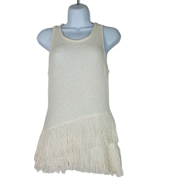 Bar 111 Womens Sleeveless Knit Top Small Ivory Fringe Stretch Pullover Swing - Picture 1 of 7